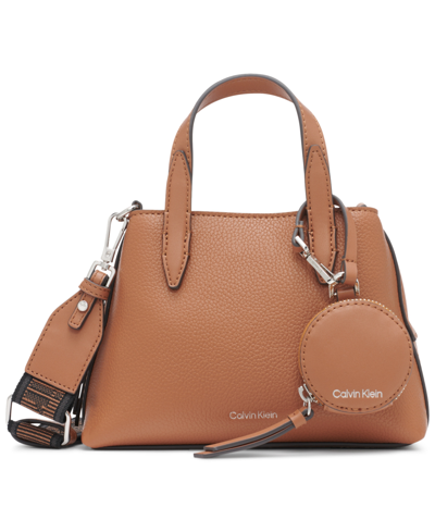Calvin Klein Millie Triple Compartment Crossbody With Coin Pouch In Caramel