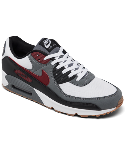 Nike Men's Air Max 90 Casual Sneakers From Finish Line In White,team Red,gray