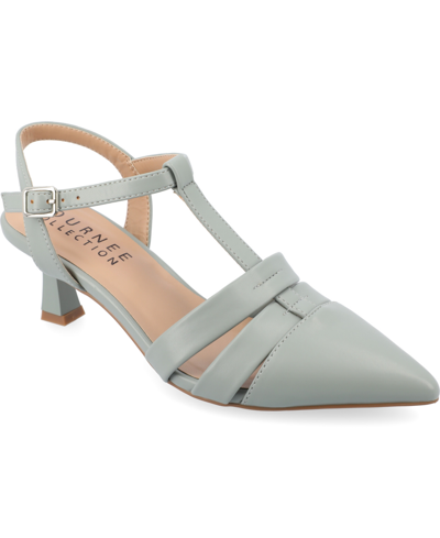 Journee Collection Women's Jazlynn Wide Width T Strap Kitten Heel Dress Pumps In Blue