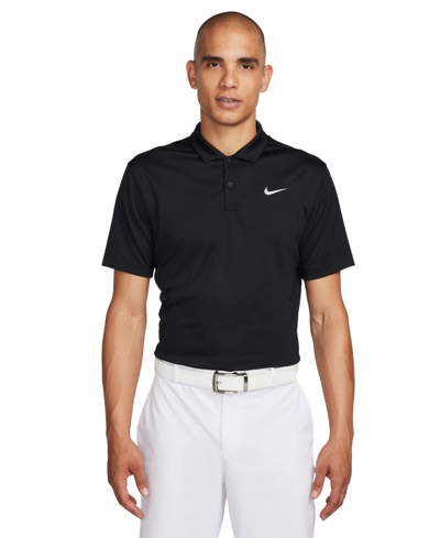 Nike Men's Relaxed Fit Core Dri-fit Short Sleeve Golf Polo Shirt In Obsidian,white