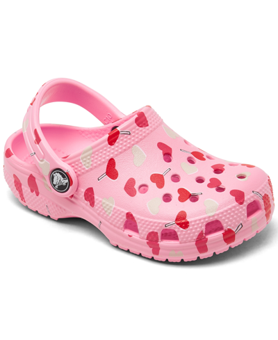 Crocs Babies' Toddler Girls Hearts Classic Clog Sandals From Finish Line In Flamingo,white,red