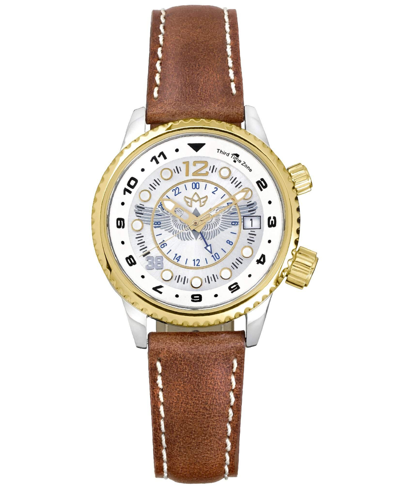 Abingdon Co. Women's Swiss Wasp Tribute Tri-time Chestnut Leather Strap Watch 33mm In White