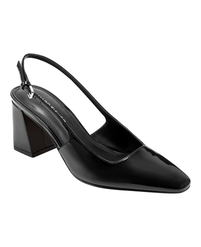 Marc Fisher Women's Lethe Block Heel Pointy Toe Dress Pumps In Black Patent - Faux Patent Leather