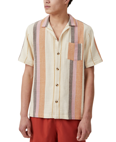 Cotton On Men's Palma Short Sleeve Shirt In Rust Stripe