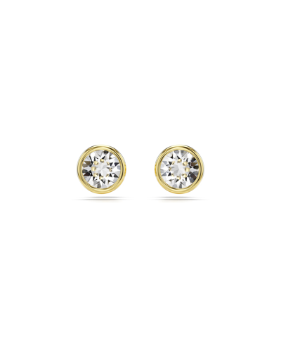 SWAROVSKI ROUND CUT, WHITE, GOLD-TONE IMBER STUD EARRINGS