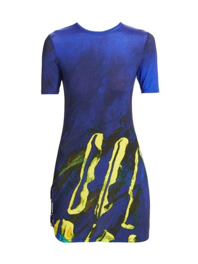 Louisa Ballou Double Ring Printed Mini Dress In Lapis