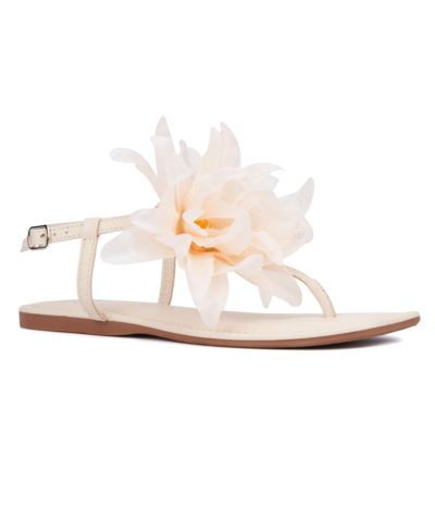 New York And Company Big Flower Women's T-strap Sandal In Bone