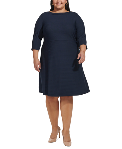 Tommy Hilfiger Plus Size 3/4-sleeve Textured Knit Dress In Sky Capt