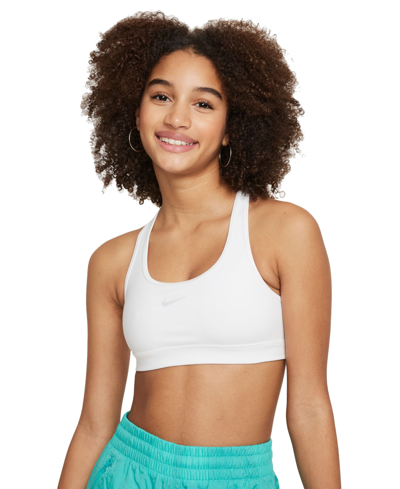 Nike Kids' Big Girls Swoosh Sports Bra In White,pure Platinum