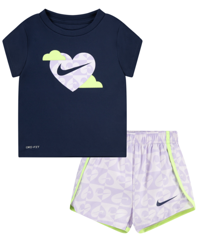 Nike Kids' Toddler Girls Dri-fit Sweet Swoosh Short Sleeve T-shirt And Shorts Set In Lilac Bloom