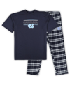Profile Men's  Navy Distressed North Carolina Tar Heels Big And Tall 2-pack T-shirt And Flannel Pants In Navy