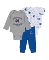 Wear By Erin Andrews Newborn & Infant  Gray/white/royal Chicago Cubs Three-piece Turn Me Around Bodys In Gray,white,royal