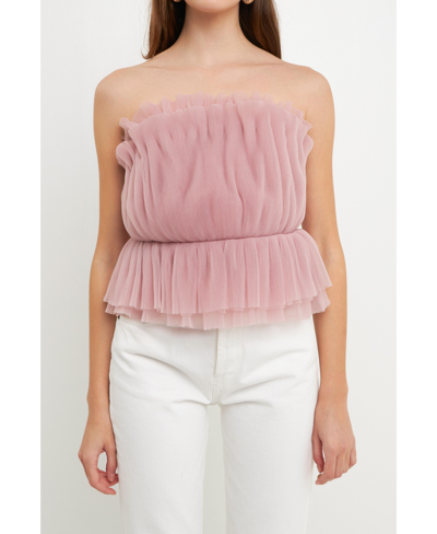 Endless Rose Women's Strapless Tulle Banded Top In Taupe