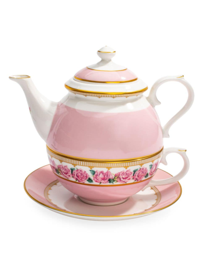 Halcyon Days Shell Garden Floral Tea For One Set In Pink