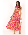 Petal And Pup Caroline Floral Mock Neck Maxi Dress In Red Orange
