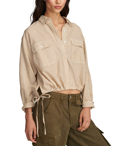Lucky Brand Women's Utility Crop Shirt In Brown Stripes