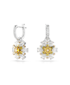 Swarovski Flower, Yellow, Rhodium Plated Idyllia Drop Earrings In Yellow