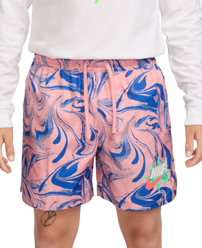 Nike Men's Sportswear Lined Logo Swirl Shorts In Bleached Coral