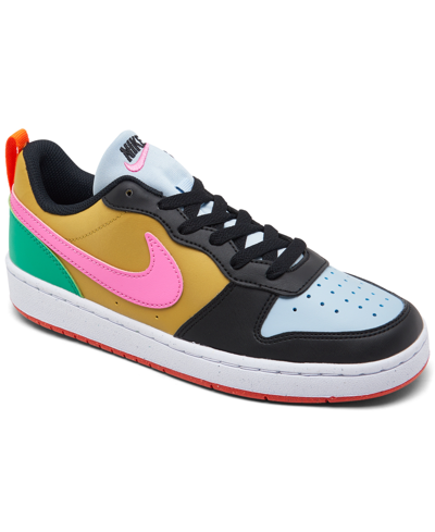 Nike Kids' Big Girls Court Borough Low Recraft Casual Sneakers From Finish Line In Black/playful Pink/light Armory