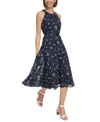 TOMMY HILFIGER PETITE FLORAL HALTER BELTED MIDI DRESS