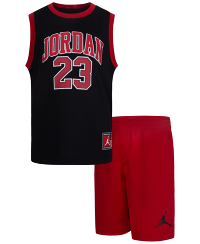 Jordan Kids' Little Boys 23 Jersey Set In Black Gym Red