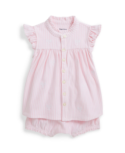 Polo Ralph Lauren Baby Girls Tennis Embroidered Mesh Top In Carmel Pink Multi