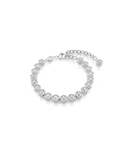 Swarovski Round Cut, White, Rhodium Plated Imber Tennis Bracelet In Silver