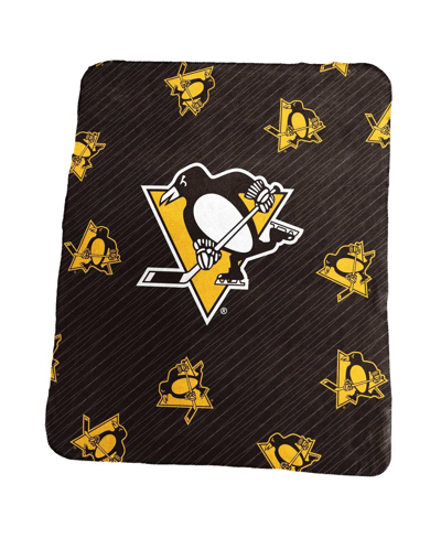 Logo Brands Pittsburgh Penguins 50" X 60" Repeating Logo Classic Plush Throw Blanket In Brown