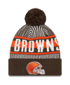 New Era Brown Cleveland Browns Striped Cuffed Knit Hat With Pom In Brown
