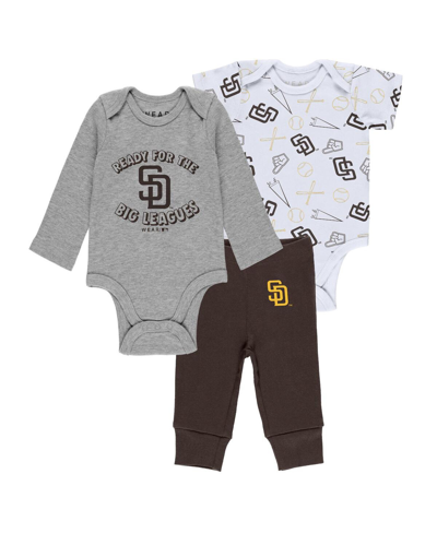 Wear By Erin Andrews Baby Boys And Girls  Gray, White, Brown San Diego Padres Three-piece Turn Me Aro In Gray,white,brown
