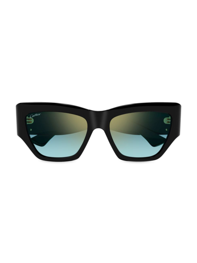 Cartier Monogram Acetate Cat-eye Sunglasses In Black/blue Mirrored Gradient