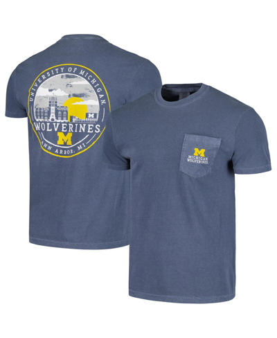 IMAGE ONE MEN'S NAVY MICHIGAN WOLVERINES STRIPED SKY COMFORT COLORS POCKET T-SHIRT