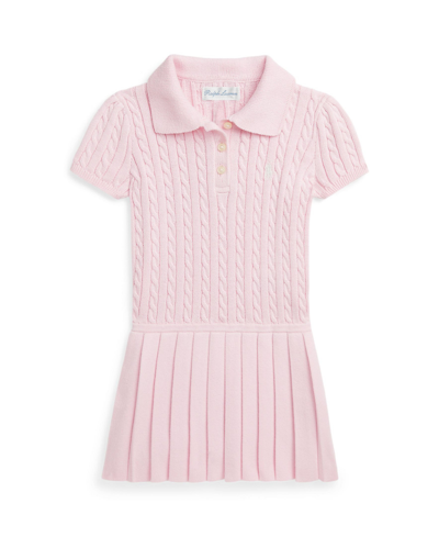 Polo Ralph Lauren Baby Girls Mini Cable Cotton Blend Polo Dress In Hint Of Pink With Deckwash White