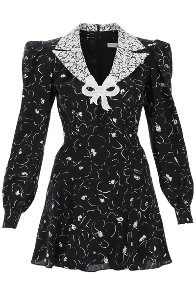 Alessandra Rich Silk Floral Mini Dress In Black,white