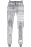 Thom Browne Checkered Cotton Sweatpants With 4-bar Stripe And Drawstring Waistband In Grey