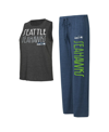 Concepts Sport Women's  Navy, Charcoal Distressed Seattle Seahawks Muscle Tank Top And Pants Lounge S In Navy,charcoal