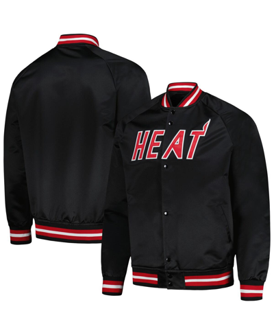 Mitchell & Ness Men's  Black Miami Heat Hardwood Classics Throwback Wordmark Raglan Full-snap Jacket