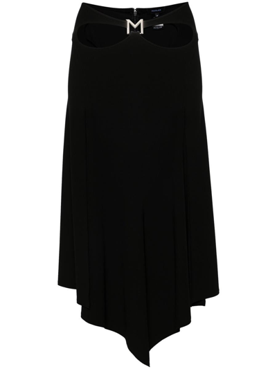 Mugler Midi Skirt With Logo Plaque In Black