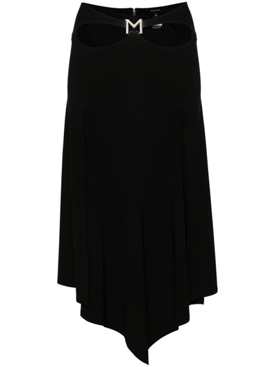 Mugler Logo-plaque Midi Skirt In Black