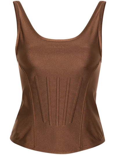 Mugler Embossed-logo Corset-style Top In Brown