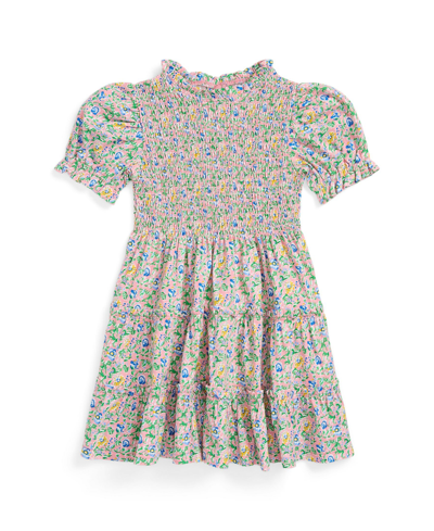 Polo Ralph Lauren Kids' Toddler And Little Girls Floral Smocked Cotton Jersey Dress In Beneda Floral Pink,vista Blue