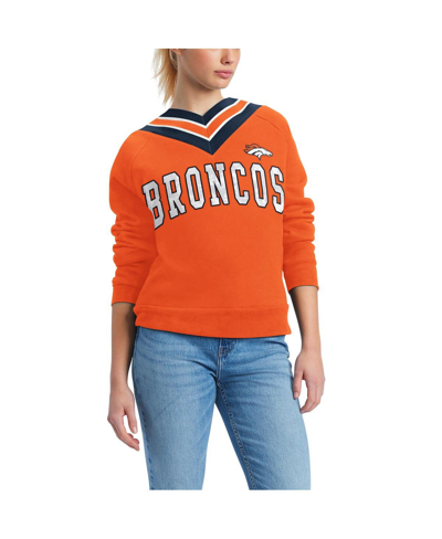 Tommy Hilfiger Women's  Orange Denver Broncos Heidi V-neck Pullover Sweatshirt