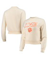 ALTERNATIVE APPAREL WOMEN'S ALTERNATIVE APPAREL CREAM DISTRESSED CLEMSON TIGERS ECO-TEDDY BABY CHAMP TRI-BLEND SWEATSHIR