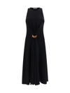 Ferragamo Long Color Block Dress In Black