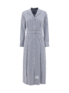 Thom Browne Striped Shirtdress With Front Buttoning In Navy