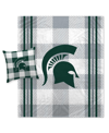 PEGASUS HOME FASHIONS MICHIGAN STATE SPARTANS GRAY PLAID STRIPES BLANKET AND PILLOW COMBO SET