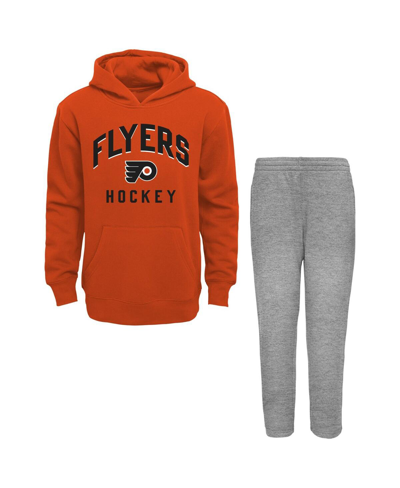 OUTERSTUFF TODDLER BOYS AND GIRLS ORANGE, HEATHER GRAY PHILADELPHIA FLYERS PLAY BY PLAY PULLOVER HOODIE AND PAN