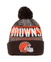 NEW ERA YOUTH BOYS AND GIRLS NEW ERA BROWN CLEVELAND BROWNS STRIPED CUFFED KNIT HAT WITH POM