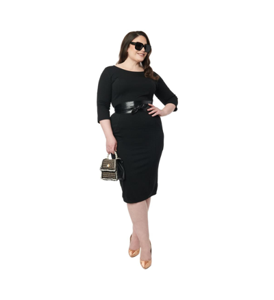 Unique Vintage Plus Size Black Sleeved Mod Wiggle Dress
