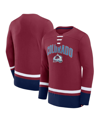 FANATICS MEN'S FANATICS BURGUNDY COLORADO AVALANCHE BACK PASS LACE-UP LONG SLEEVE T-SHIRT